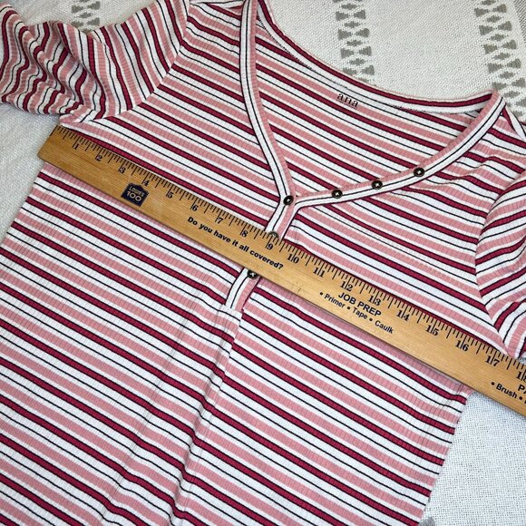 A.N.A. Women's Pink Red Striped Ribbed V-Neck Henley Blouse Top Size Medium - Picture 8 of 8